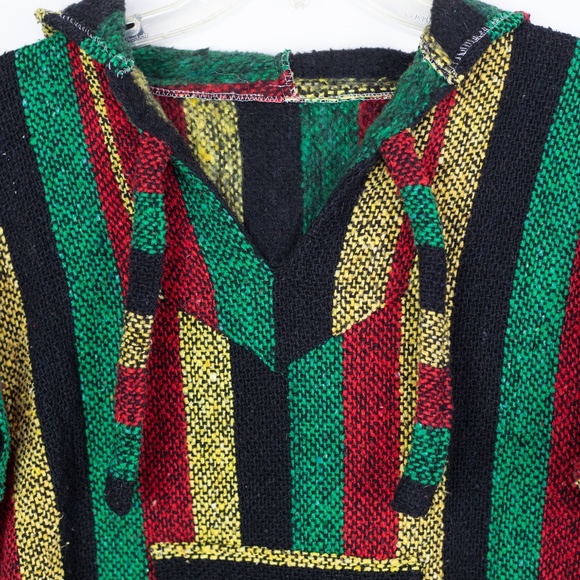 Women’s Baja Hoodie Pullover Striped Boho Surf Poncho XS/S Rasta Colors - Picture 3 of 5